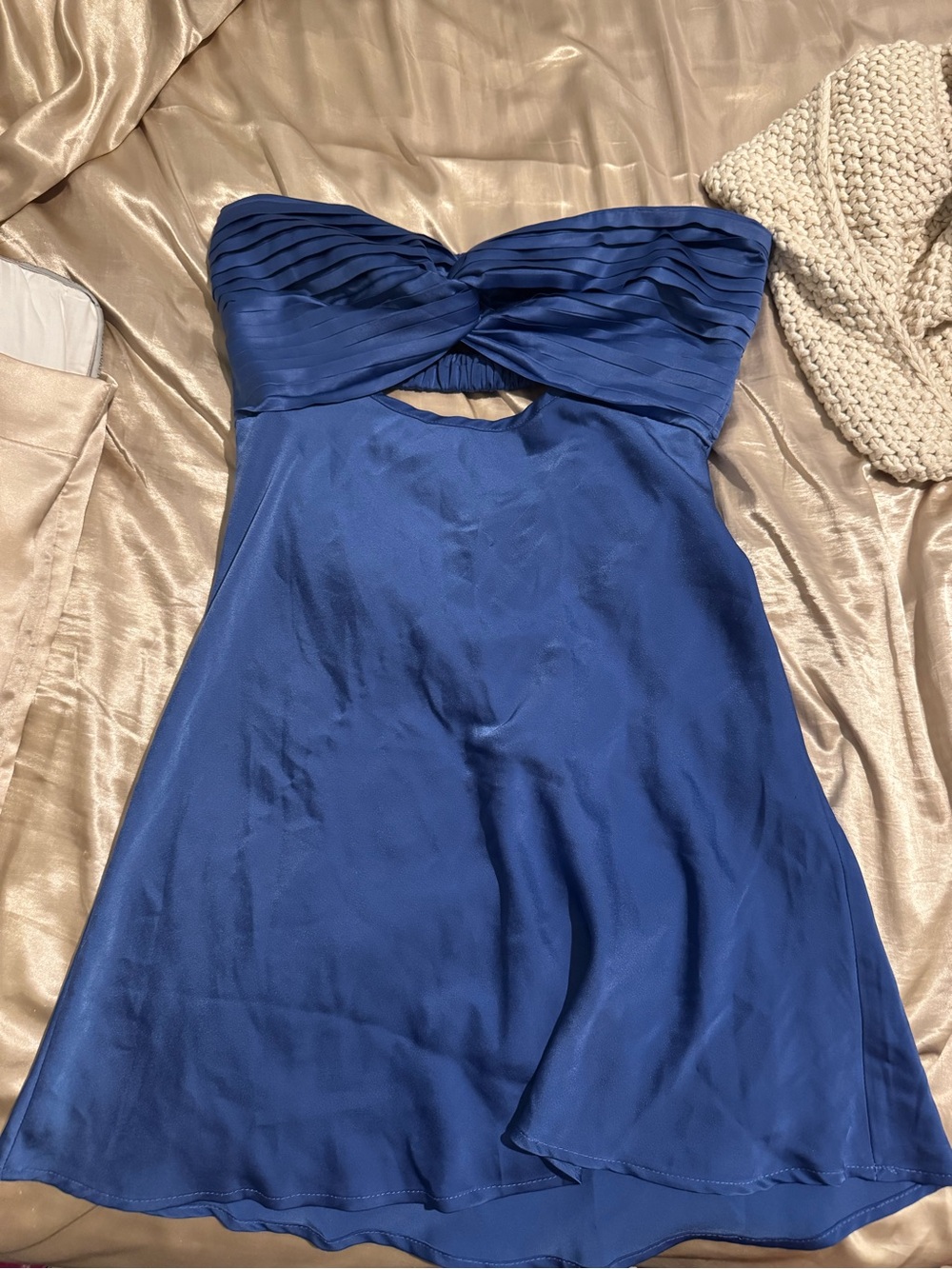Strapless Twist-Front Royal Blue Dress